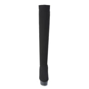 Pleaser DELIGHT-3002-1 Platform Thigh High Boot (Black Stretch Knit Fabric/Black Matte)