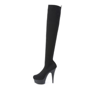 Pleaser DELIGHT-3002-1 Platform Thigh High Boot (Black Stretch Knit Fabric/Black Matte)