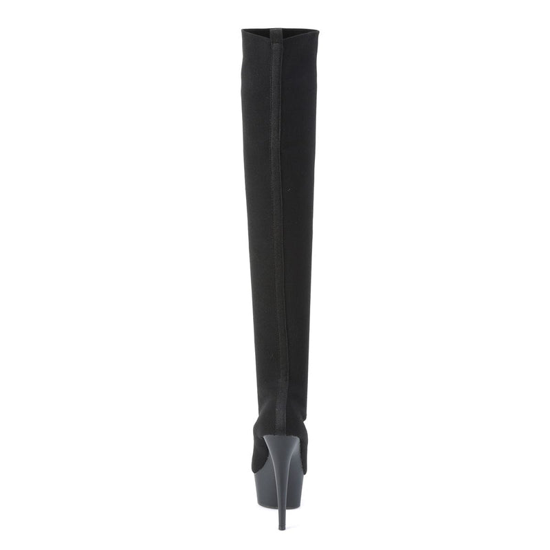Pleaser DELIGHT-3002-1 Platform Thigh High Boot (Black Stretch Knit Fabric/Black Matte)