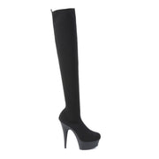 Pleaser DELIGHT-3002-1 Platform Thigh High Boot (Black Stretch Knit Fabric/Black Matte)