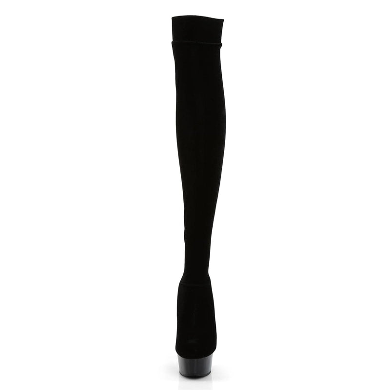 Pleaser DELIGHT-3002 Platform Thigh High Boot (Black Stretch Velvet/Black)