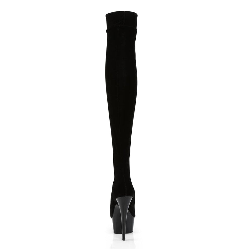 Pleaser DELIGHT-3002 Platform Thigh High Boot (Black Stretch Velvet/Black)