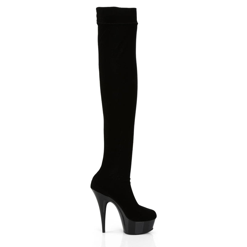 Pleaser DELIGHT-3002 Platform Thigh High Boot (Black Stretch Velvet/Black)