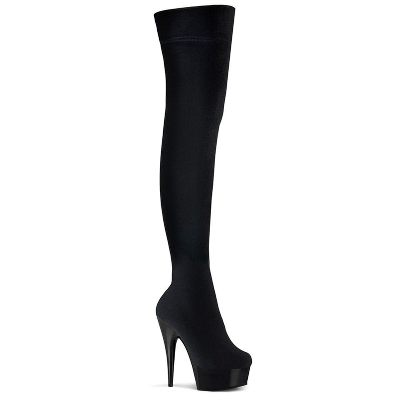 Pleaser DELIGHT-3002 Platform Thigh High Boot (Black Stretch Velvet/Black)