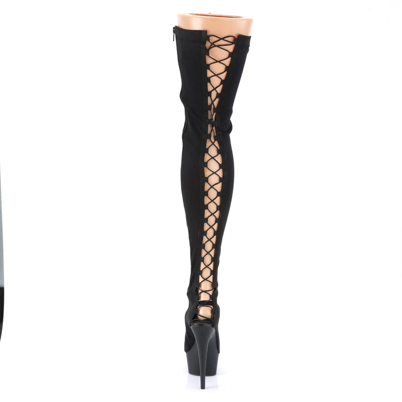 Pleaser DELIGHT-3003 Platform Thigh High Boot (Black Lycra/Black Matte)