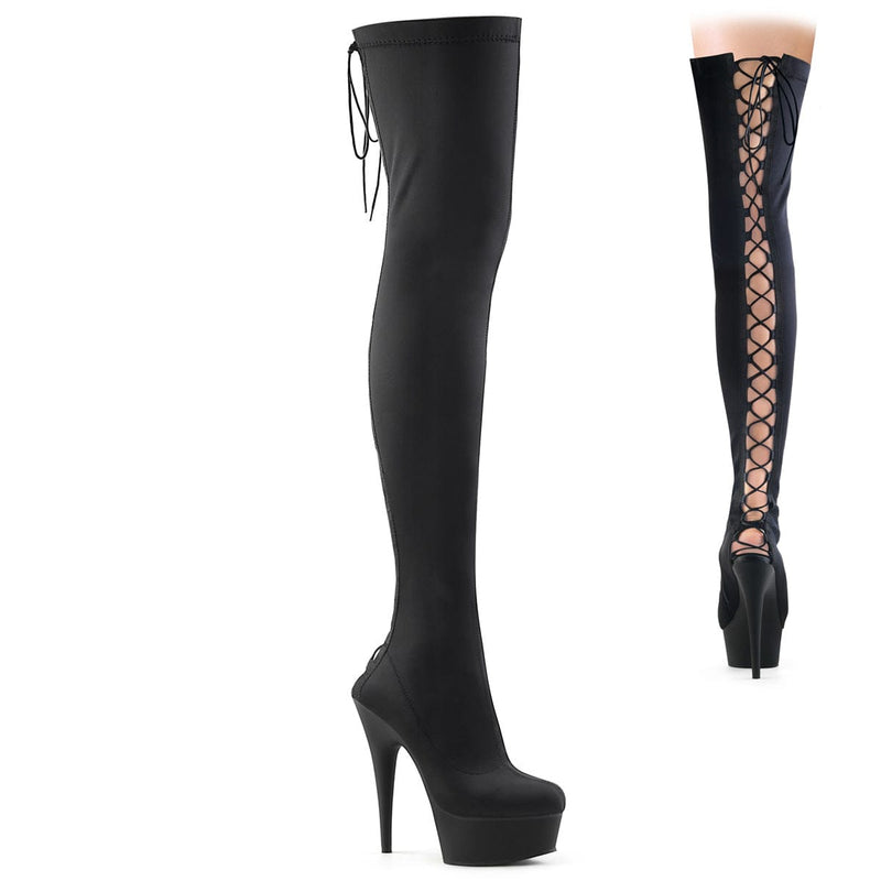Pleaser DELIGHT-3003 Platform Thigh High Boot (Black Lycra/Black Matte)