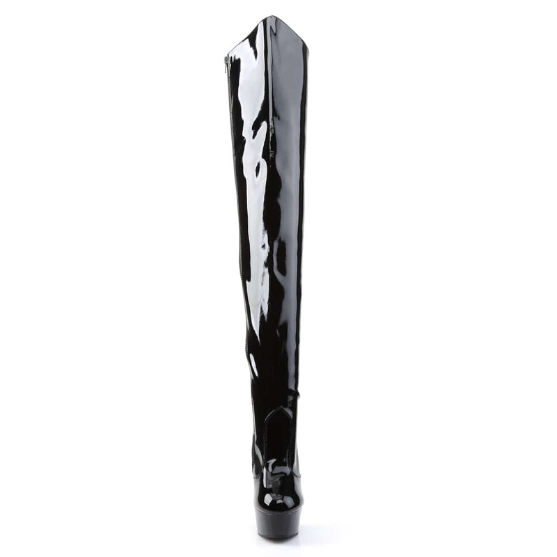 Pleaser DELIGHT-3010 Platform Thigh High Boot (Black Patent/Black)