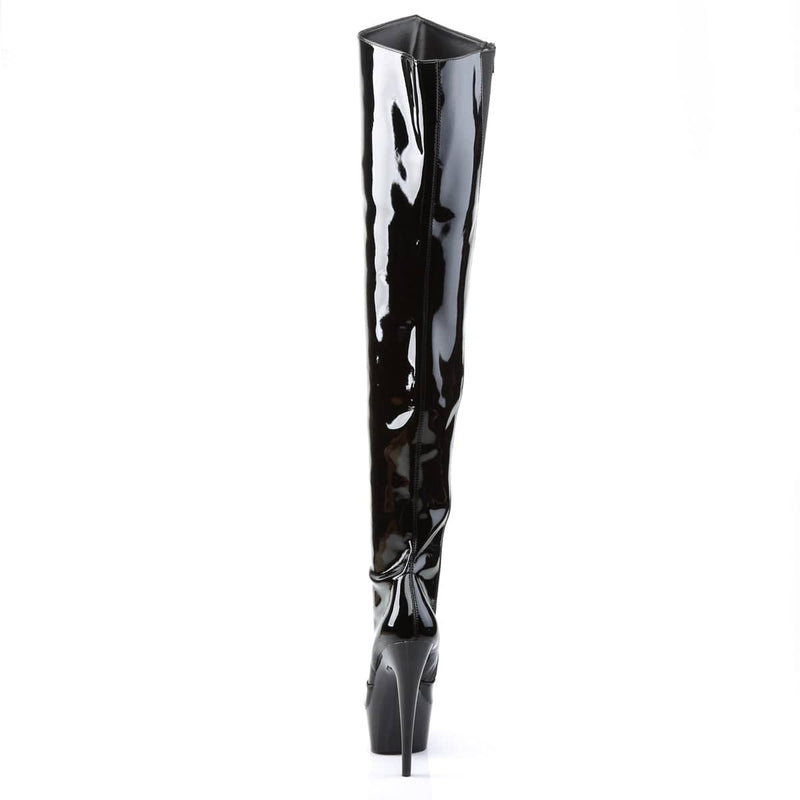 Pleaser DELIGHT-3010 Platform Thigh High Boot (Black Patent/Black)