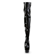 Pleaser DELIGHT-3017 Platform Thigh High Boot (Black Stretch Patent/Black)