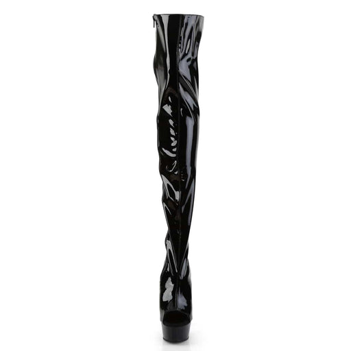 Pleaser DELIGHT-3017 Platform Thigh High Boot (Black Stretch Patent/Black)