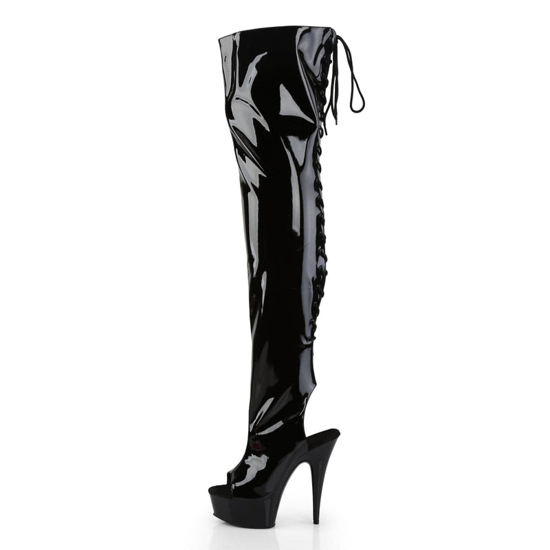 Pleaser DELIGHT-3017 Platform Thigh High Boot (Black Stretch Patent/Black)