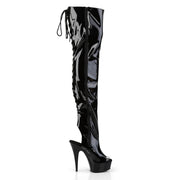 Pleaser DELIGHT-3017 Platform Thigh High Boot (Black Stretch Patent/Black)