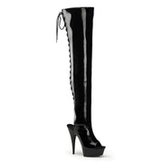 Pleaser DELIGHT-3017 Platform Thigh High Boot (Black Stretch Patent/Black)