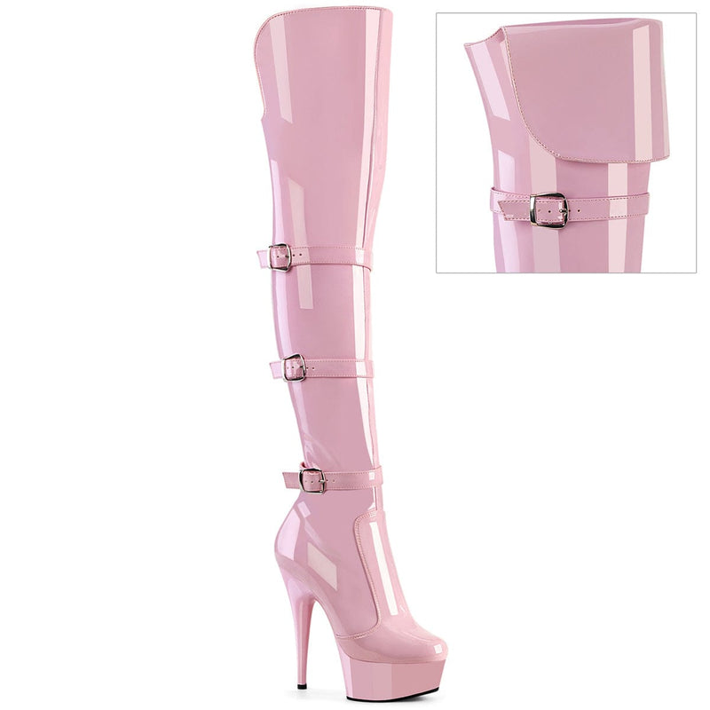 Pleaser DELIGHT-3018 Platform Knee High Boot (Baby Pink Stretch Patent/Baby Pink)