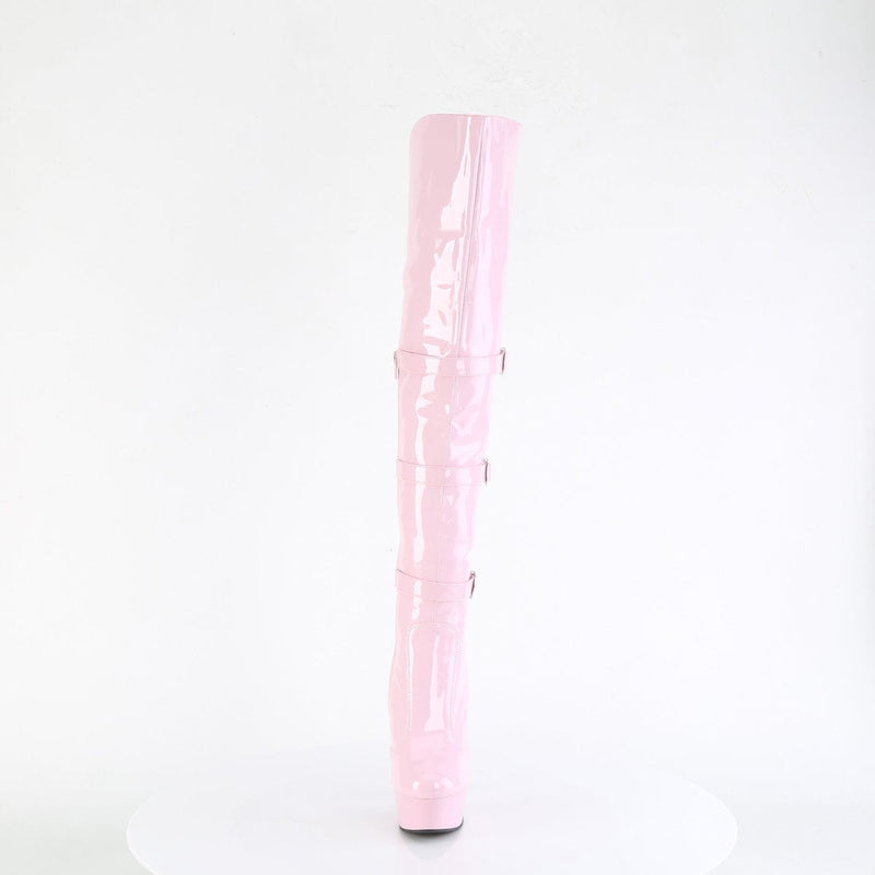 Pleaser DELIGHT-3018 Platform Knee High Boot (Baby Pink Stretch Patent/Baby Pink)