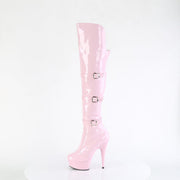 Pleaser DELIGHT-3018 Platform Knee High Boot (Baby Pink Stretch Patent/Baby Pink)