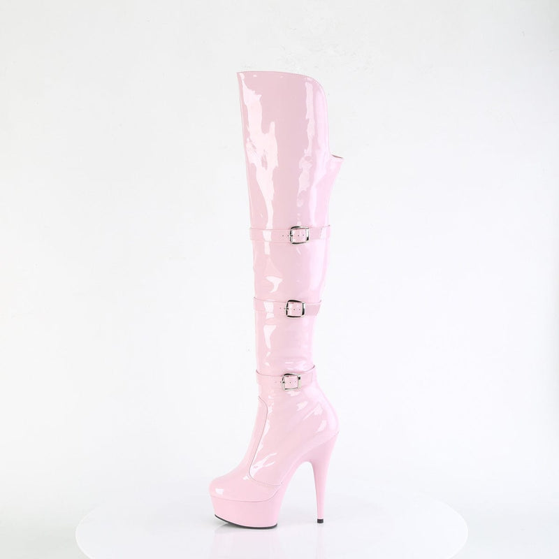 Pleaser DELIGHT-3018 Platform Knee High Boot (Baby Pink Stretch Patent/Baby Pink)