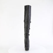 Pleaser DELIGHT-3018 Platform Knee High Boot (Black Stretch Faux Leather/Black Matte)