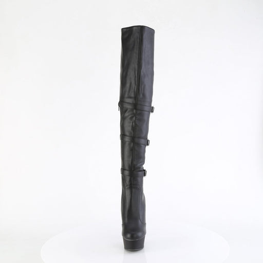 Pleaser DELIGHT-3018 Platform Knee High Boot (Black Stretch Faux Leather/Black Matte)