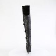 Pleaser DELIGHT-3018 Platform Knee High Boot (Black Stretch Faux Leather/Black Matte)