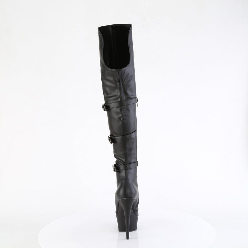 Pleaser DELIGHT-3018 Platform Knee High Boot (Black Stretch Faux Leather/Black Matte)