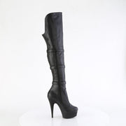 Pleaser DELIGHT-3018 Platform Knee High Boot (Black Stretch Faux Leather/Black Matte)
