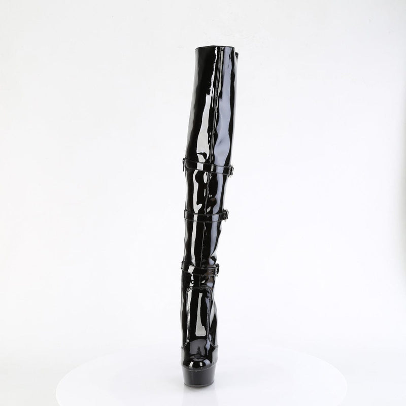Pleaser DELIGHT-3018 Platform Knee High Boot (Black Stretch Patent/Black)