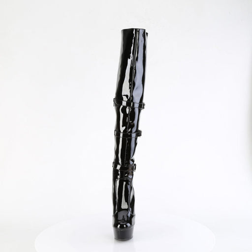 Pleaser DELIGHT-3018 Platform Knee High Boot (Black Stretch Patent/Black)