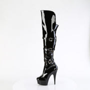 Pleaser DELIGHT-3018 Platform Knee High Boot (Black Stretch Patent/Black)
