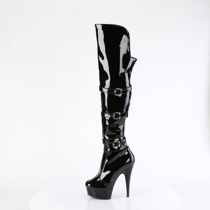 Pleaser DELIGHT-3018 Platform Knee High Boot (Black Stretch Patent/Black)