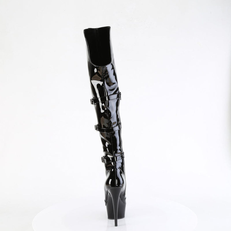 Pleaser DELIGHT-3018 Platform Knee High Boot (Black Stretch Patent/Black)