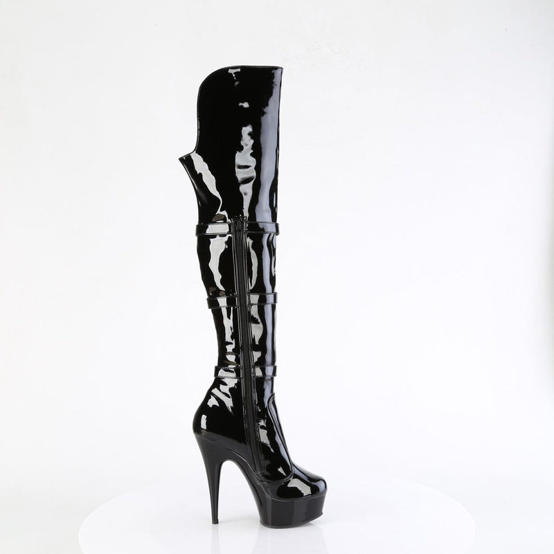 Pleaser DELIGHT-3018 Platform Knee High Boot (Black Stretch Patent/Black)
