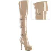 Pleaser DELIGHT-3018 Platform Knee High Boot (Nude Stretch Patent/Nude)