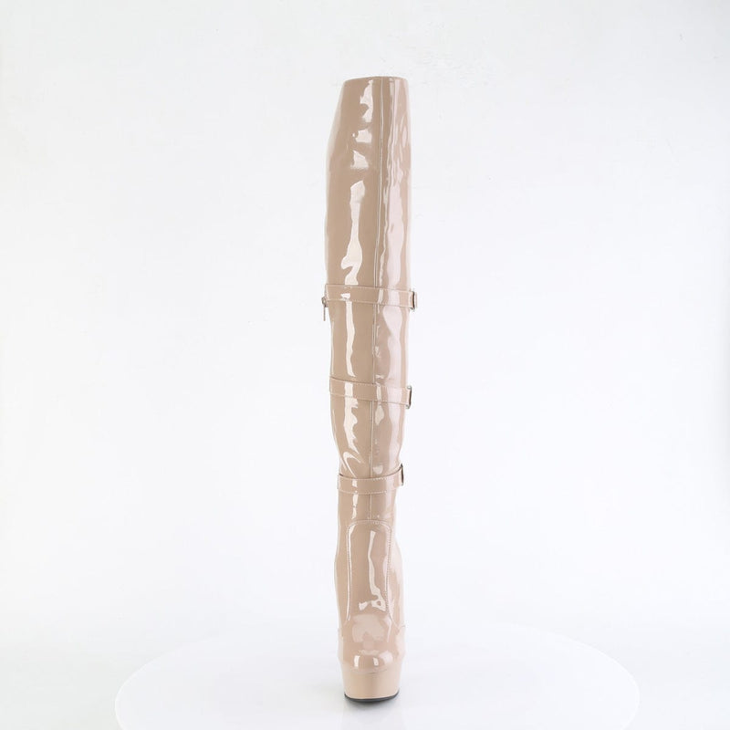Pleaser DELIGHT-3018 Platform Knee High Boot (Nude Stretch Patent/Nude)