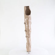 Pleaser DELIGHT-3018 Platform Knee High Boot (Nude Stretch Patent/Nude)