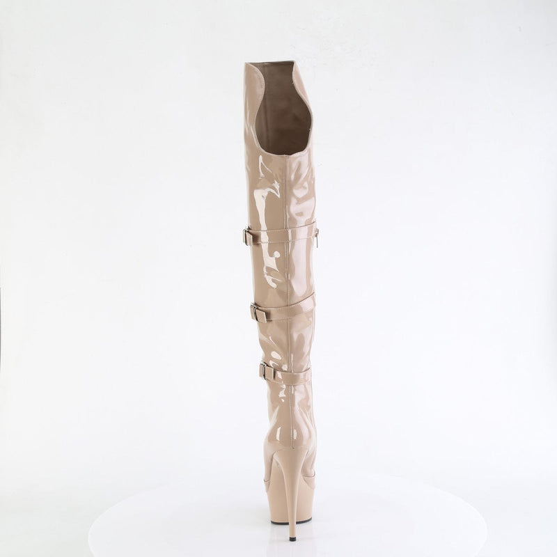 Pleaser DELIGHT-3018 Platform Knee High Boot (Nude Stretch Patent/Nude)