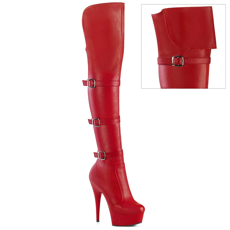 Pleaser DELIGHT-3018 Platform Knee High Boot (Red Stretch Faux Leather/Red Matte)