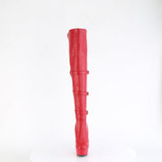 Pleaser DELIGHT-3018 Platform Knee High Boot (Red Stretch Faux Leather/Red Matte)