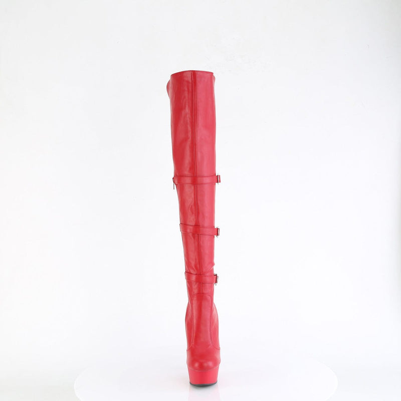 Pleaser DELIGHT-3018 Platform Knee High Boot (Red Stretch Faux Leather/Red Matte)
