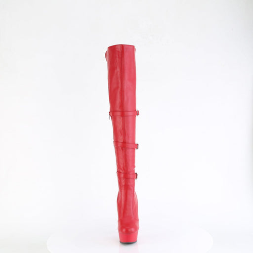 Pleaser DELIGHT-3018 Platform Knee High Boot (Red Stretch Faux Leather/Red Matte)