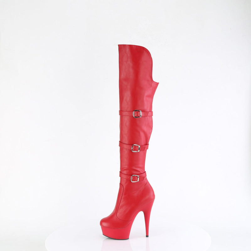 Pleaser DELIGHT-3018 Platform Knee High Boot (Red Stretch Faux Leather/Red Matte)