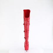 Pleaser DELIGHT-3018 Platform Knee High Boot (Red Stretch Faux Leather/Red Matte)