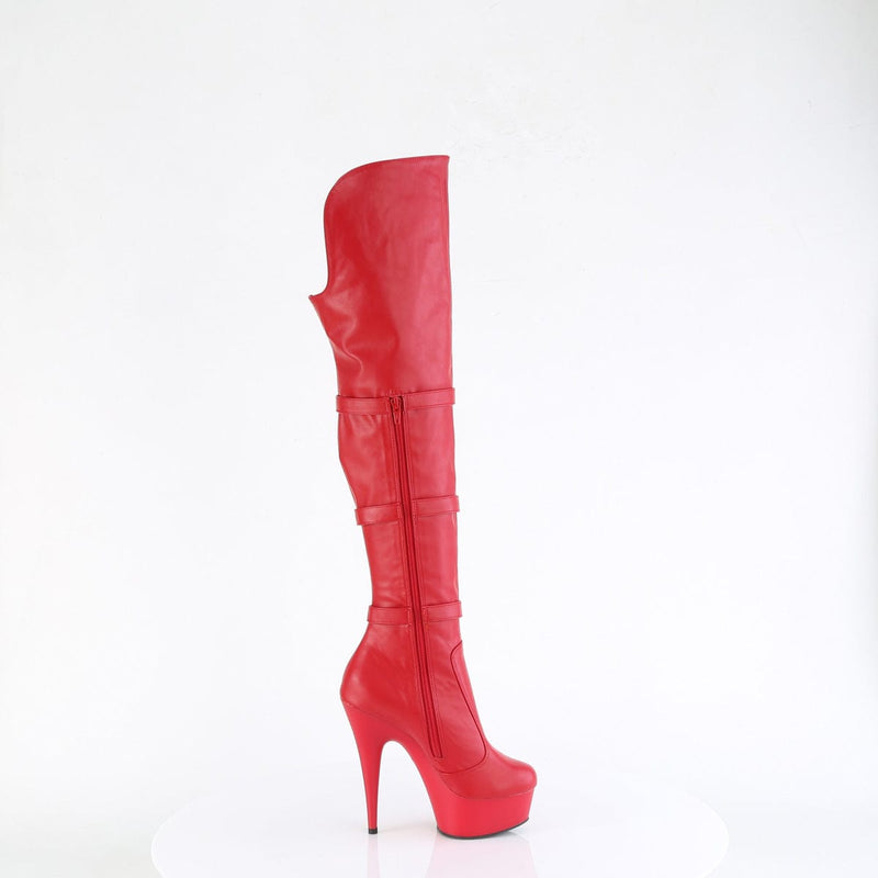 Pleaser DELIGHT-3018 Platform Knee High Boot (Red Stretch Faux Leather/Red Matte)