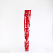 Pleaser DELIGHT-3018 Platform Knee High Boot (Red Stretch Patent/Red)