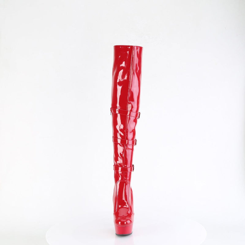 Pleaser DELIGHT-3018 Platform Knee High Boot (Red Stretch Patent/Red)