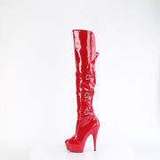 Pleaser DELIGHT-3018 Platform Knee High Boot (Red Stretch Patent/Red)