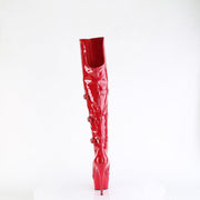 Pleaser DELIGHT-3018 Platform Knee High Boot (Red Stretch Patent/Red)