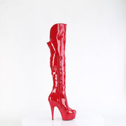 Pleaser DELIGHT-3018 Platform Knee High Boot (Red Stretch Patent/Red)