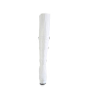 Pleaser DELIGHT-3018 Platform Knee High Boot (White Stretch Faux Leather/White Matte)