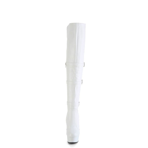 Pleaser DELIGHT-3018 Platform Knee High Boot (White Stretch Faux Leather/White Matte)